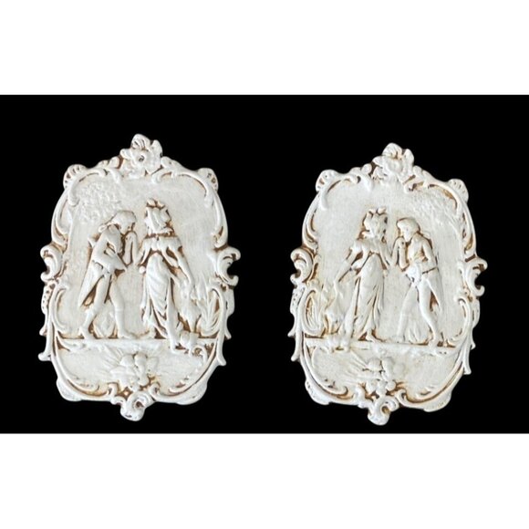 Romantic Bisque Ceramic Relief Plaques – Classical Pair with Cherub-Inspired Orn - Picture 2 of 14